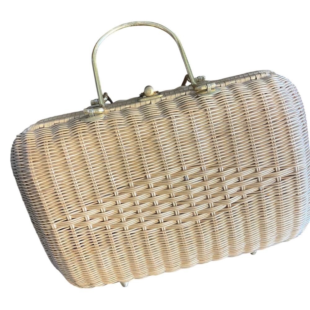 Vintage Mid Century Marchioness Wicker Handbag Purse Made in Hong Kong
